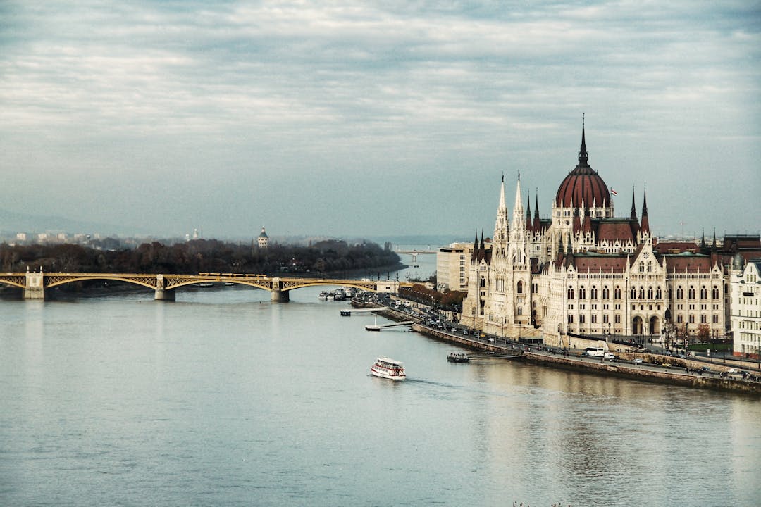 Scenic view of the Hungarian Parliament Building and Danube River in Budapest.